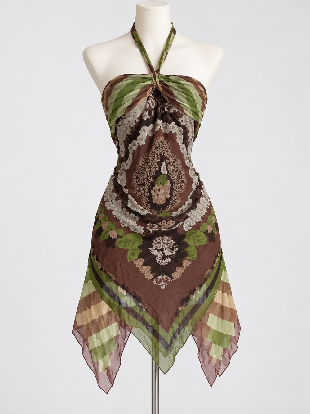 BCBG Max Azria Women 0 100% Silk Vintage Y2K Sexy Halter Asymmetrical Dress